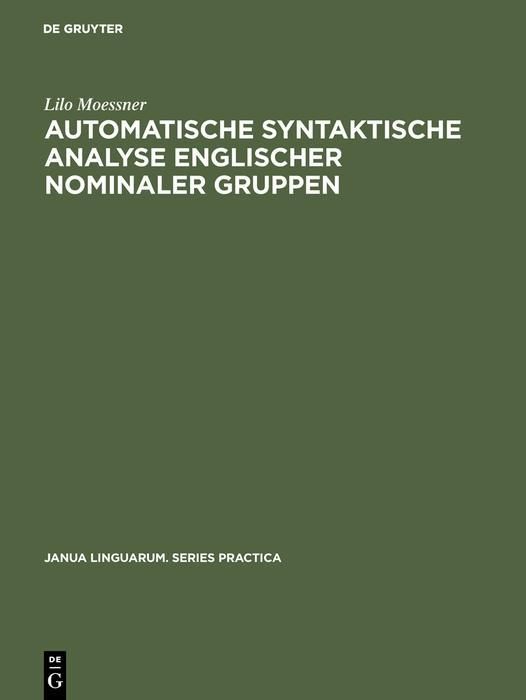 Produktbild: Automatische syntaktische Analyse englischer nominaler Gruppen