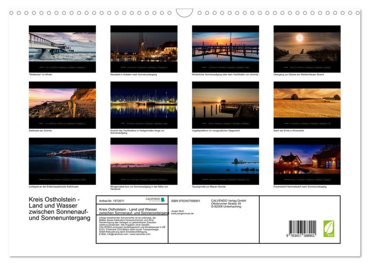 Produktbild: Kreis Ostholstein - Land und Wasser zwischen Sonnenauf- und Sonnenuntergang (Wandkalender 2026 DIN A3 quer), CALVENDO Monatskalender