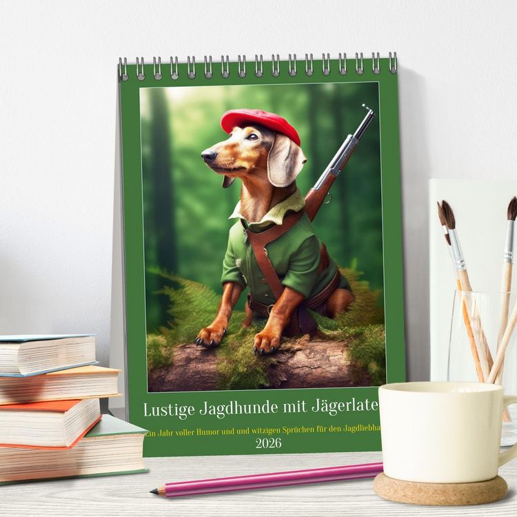 Produktbild: Lustige Jagdhunde mit J&auml;gerlatein (Tischkalender 2026 DIN A5 hoch), CALVENDO Monatskalender