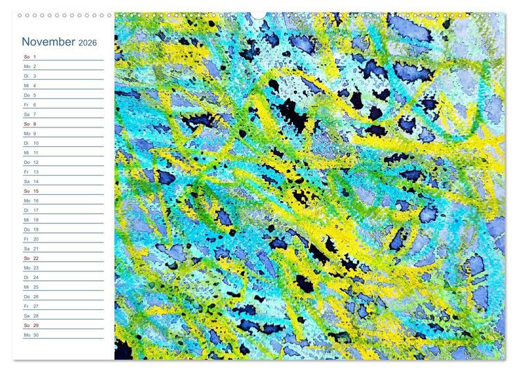 Produktbild: Jadegr&uuml;n und K&ouml;nigsblau - Zauberhafte Aquarellexperimente in Gr&uuml;n und Blau (hochwertiger Premium Wandkalender 2026 DIN A2 quer), Kunstdruck in Hochglanz