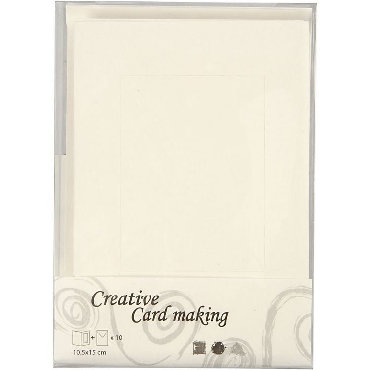 Produktbild: Creativ Company Passepartout-Karten mit Kuvert, Rechteckig, Kartengr&ouml;&szlig;e 10,5x15 cm, Umschlaggr&ouml;&szlig;e , 1,5x16,5 cm, Naturwei&szlig;, 10er Set