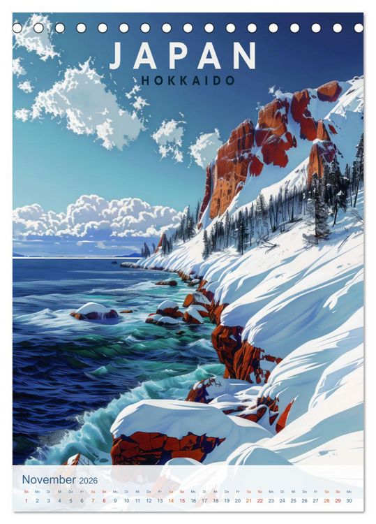 Produktbild: Japan - Old School Poster Style (Tischkalender 2026 DIN A5 hoch), CALVENDO Monatskalender