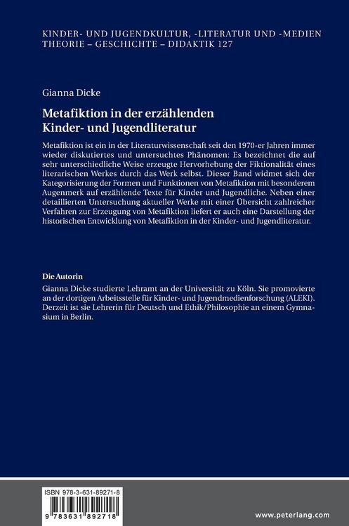 Produktbild: Metafiktion in der erz&auml;hlenden Kinder- und Jugendliteratur