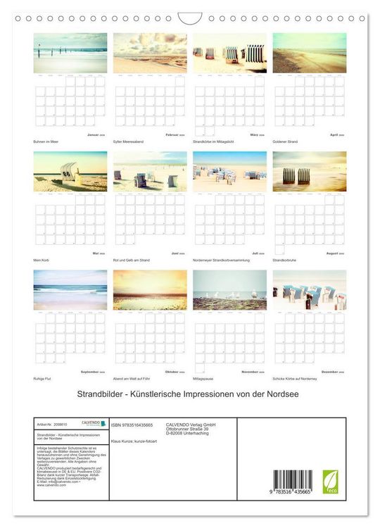 Produktbild: Strandbilder - K&uuml;nstlerische Impressionen von der Nordsee (Wandkalender 2026 DIN A3 hoch), CALVENDO Monatskalender