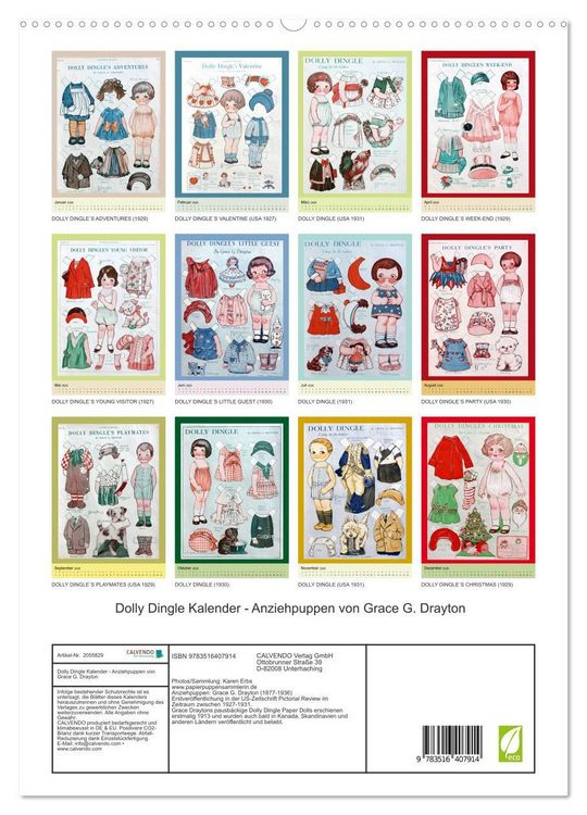 Produktbild: Dolly Dingle Kalender - Anziehpuppen von Grace G. Drayton (hochwertiger Premium Wandkalender 2026 DIN A2 hoch), Kunstdruck in Hochglanz