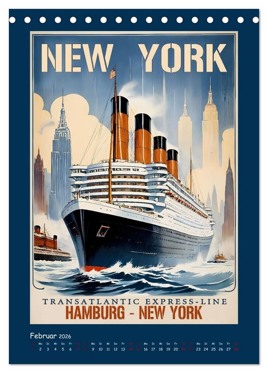 Produktbild: Vintage Schiffsplakate - nostalgische Kreuzfahrt um die Welt (Tischkalender 2026 DIN A5 hoch), CALVENDO Monatskalender