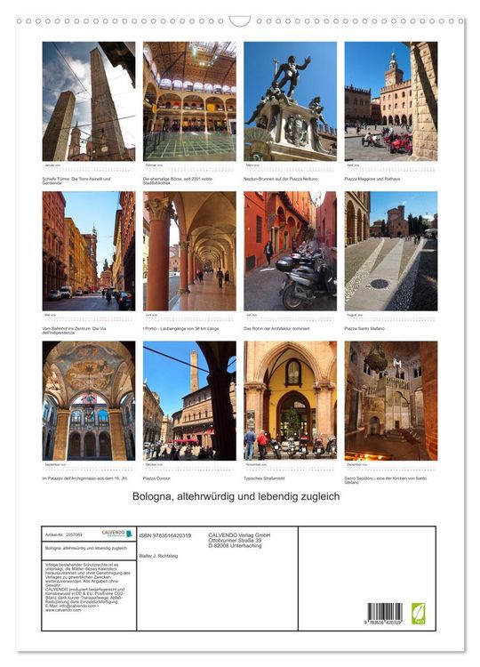 Produktbild: Bologna, altehrw&uuml;rdig und lebendig zugleich (Wandkalender 2026 DIN A2 hoch), CALVENDO Monatskalender