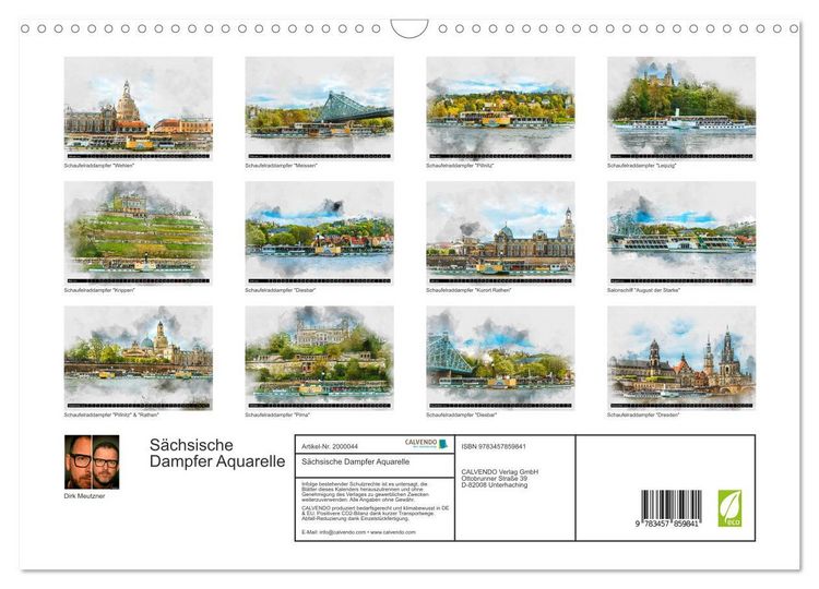 Produktbild: S&auml;chsische Dampfer Aquarelle (Wandkalender 2026 DIN A3 quer), CALVENDO Monatskalender