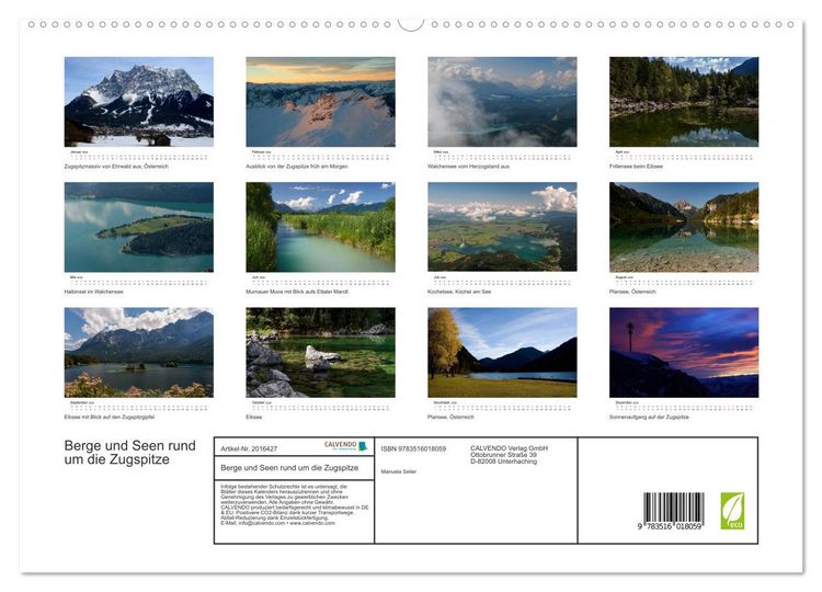 Produktbild: Berge und Seen rund um die Zugspitze (hochwertiger Premium Wandkalender 2026 DIN A2 quer), Kunstdruck in Hochglanz