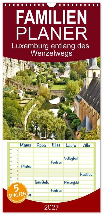 Produktbild: Familienplaner 2027 - Luxemburg entlang des Wenzelwegs mit 5 Spalten (Wandkalender, 21 x 45 cm) CALVENDO