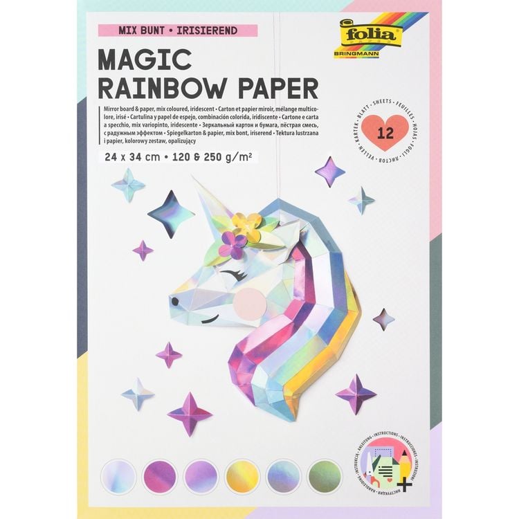 Produktbild: Folia Magic Rainbow 12 Blatt irisierendes Bastelpapier 24 x 34 cm, 120 & 250 g/m&sup2;