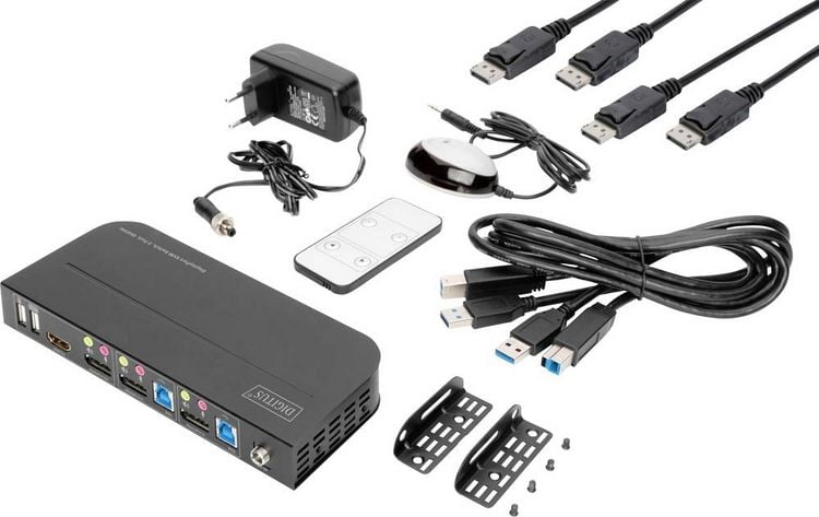 Produktbild: Digitus DS-12850 2+2 Port KVM-Umschalter DisplayPort&reg;, HDMI Fernbedienung, Tastatur 3840 x 2160 Pixel