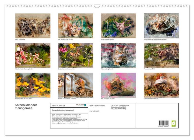 Produktbild: Katzenkalender mausgemalt (Wandkalender 2026 DIN A2 quer), CALVENDO Monatskalender