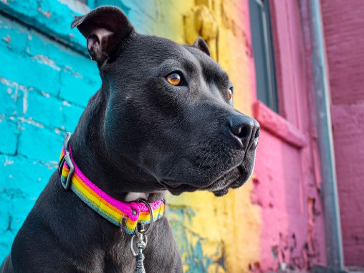 Produktbild: CALVENDO Puzzle Pit Bull mit buntem Halsband | 1000 Teile Lege-Gr&ouml;&szlig;e 64x48cm Foto-Puzzle f&uuml;r gl&uuml;ckliche Stunden