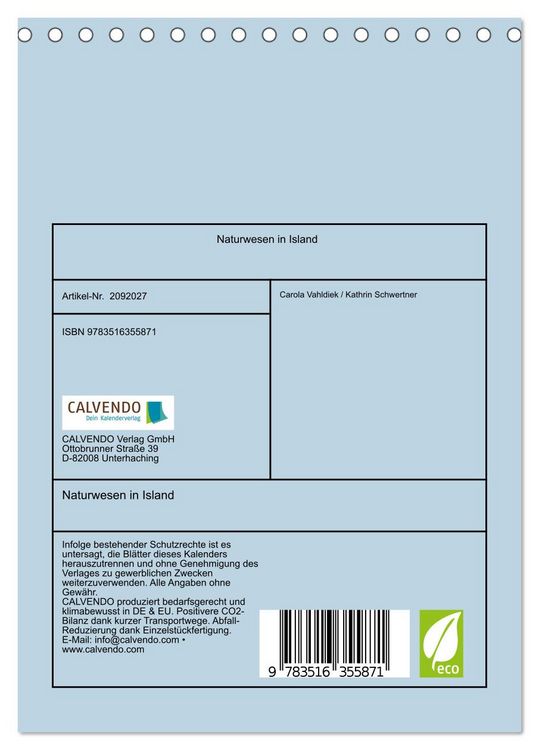 Produktbild: Naturwesen in Island (Tischkalender 2026 DIN A5 hoch), CALVENDO Monatskalender