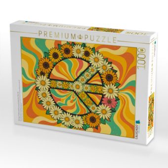 Produktbild: CALVENDO Puzzle Blumiges Friedenszeichen im psychedelischen 70er-Stil | 1000 Teile Lege-Gr&ouml;&szlig;e 64x48cm Foto-Puzzle f&uuml;r gl&uuml;ckliche Stunden