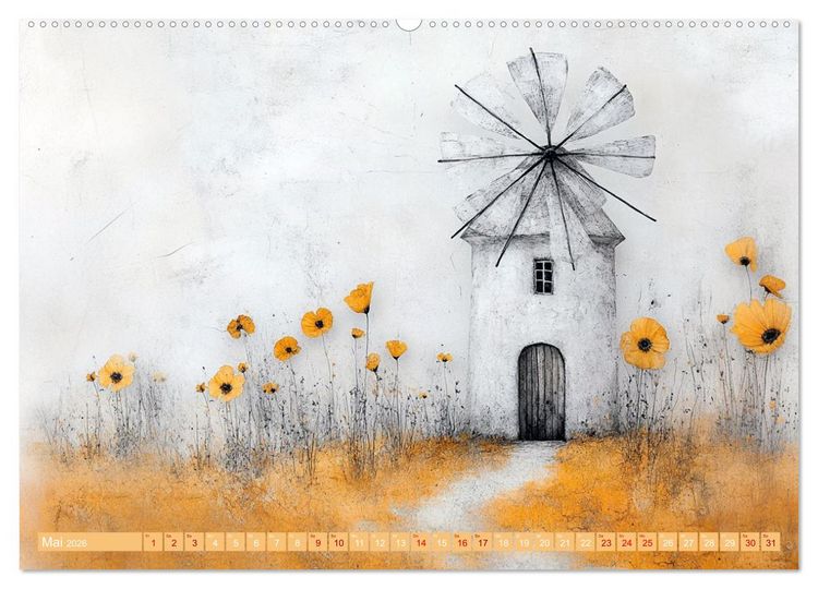 Produktbild: Windgefl&uuml;ster-M&uuml;hlenimpressionen (Wandkalender 2026 DIN A2 quer), CALVENDO Monatskalender