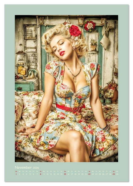 Produktbild: Flair der 50er Jahre. Girls im nostalgischen Pin-up-Stil (Tischkalender 2026 DIN A5 hoch), CALVENDO Monatskalender