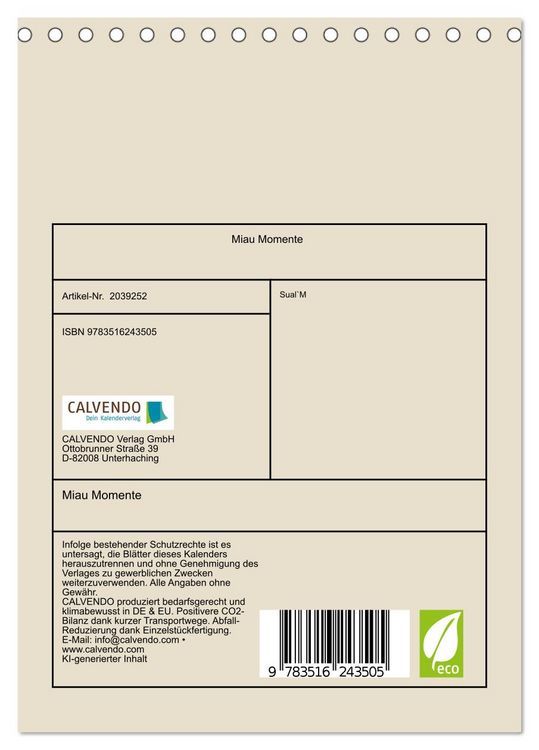 Produktbild: Miau Momente (Tischkalender 2026 DIN A5 hoch), CALVENDO Monatskalender