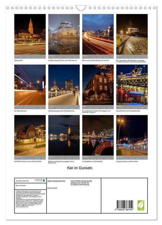 Produktbild: Kiel im Dunkeln. (Wandkalender 2026 DIN A3 hoch), CALVENDO Monatskalender