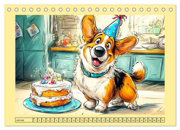 Produktbild: Lustige Corgis. Niedliche Cartoons von gl&uuml;cklichen Hunden (Tischkalender 2026 DIN A5 quer), CALVENDO Monatskalender