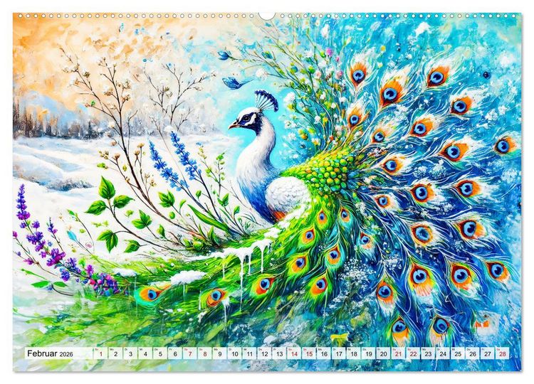 Produktbild: Tanz der Pfauen - Jahreszeiten in abstrakter Eleganz (Wandkalender 2026 DIN A2 quer), CALVENDO Monatskalender