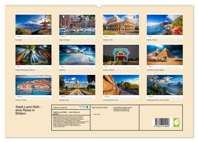 Produktbild: Stadt.Land.Welt. - eine Reise in Bildern (hochwertiger Premium Wandkalender 2026 DIN A2 quer), Kunstdruck in Hochglanz