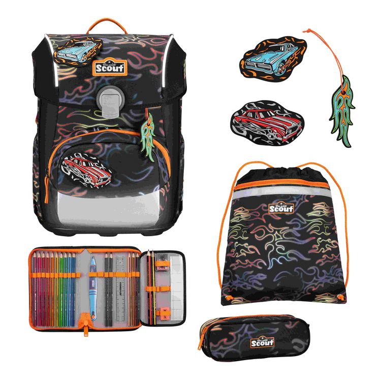 Produktbild: Scout Schulranzen Set Neo Safety Light, Schulranzen Set, 4tlg, Flames