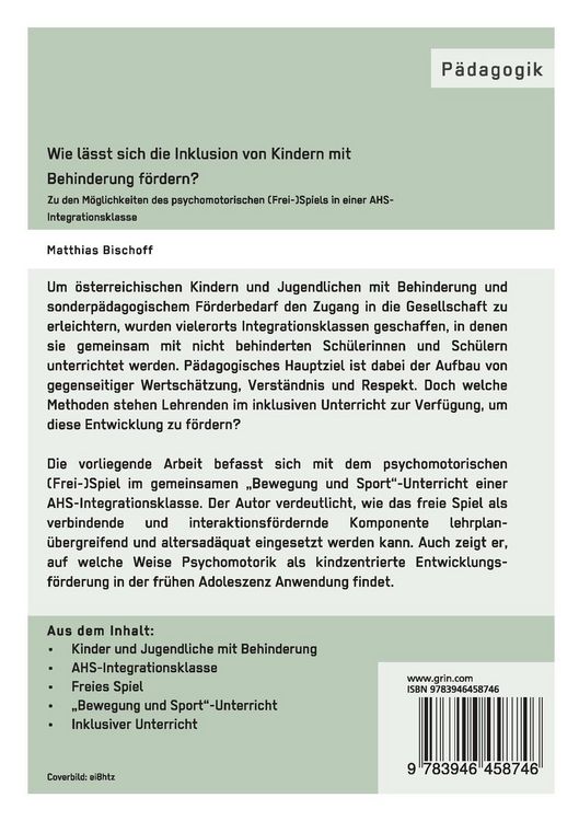 Produktbild: Wie l&auml;sst sich die Inklusion von Kindern mit Behinderung f&ouml;rdern? Zu den M&ouml;glich