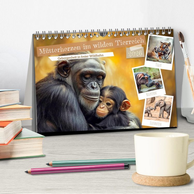 Produktbild: M&uuml;tterherzen im wilden Tierreich (Tischkalender 2026 DIN A5 quer), CALVENDO Monatskalender