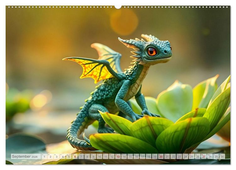 Produktbild: Regenbogenschuppen - Die geheime Welt der magischen Miniatur Drachen (hochwertiger Premium Wandkalender 2026 DIN A2 quer), Kunstdruck in Hochglanz