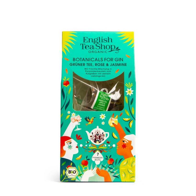 Produktbild: Botanicals for Gin "Gr&uuml;ner Tee, Rose & Jasmin", BIO, 7 Pyramiden-Beutel
