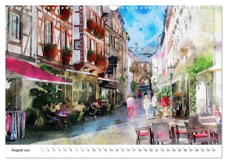 Produktbild: Bernkastel-Kues - Stadtrundgang in Aquarell (Wandkalender 2026 DIN A3 quer), CALVENDO Monatskalender
