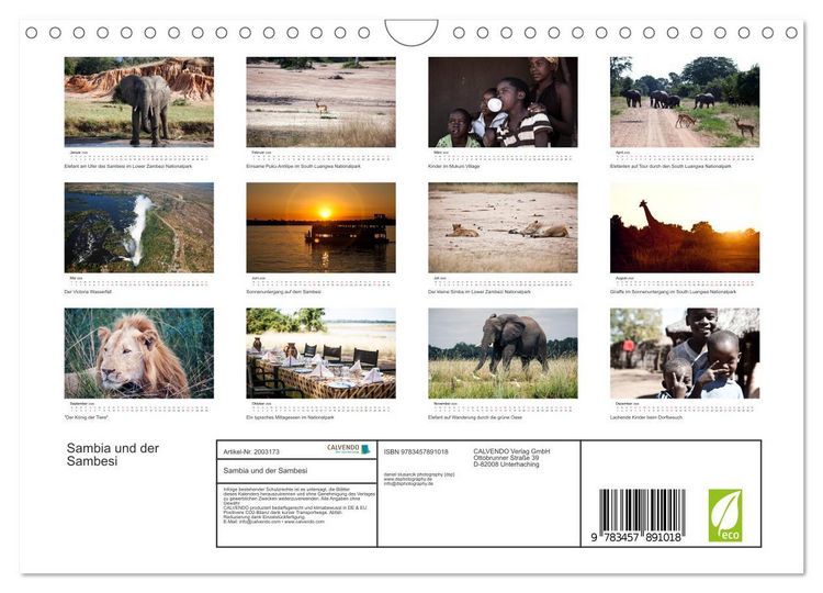 Produktbild: Sambia und der Sambesi (Wandkalender 2026 DIN A4 quer), CALVENDO Monatskalender