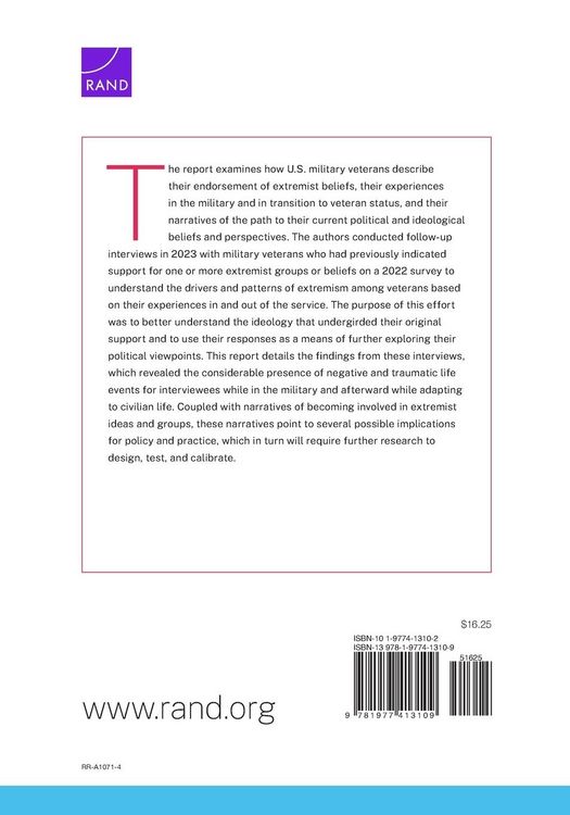 Produktbild: Veteran Narratives of Support for Extremist Groups and Beliefs