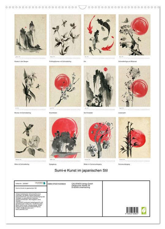 Produktbild: Sumi-e Kunst im japanischen Stil (Wandkalender 2026 DIN A2 hoch), CALVENDO Monatskalender