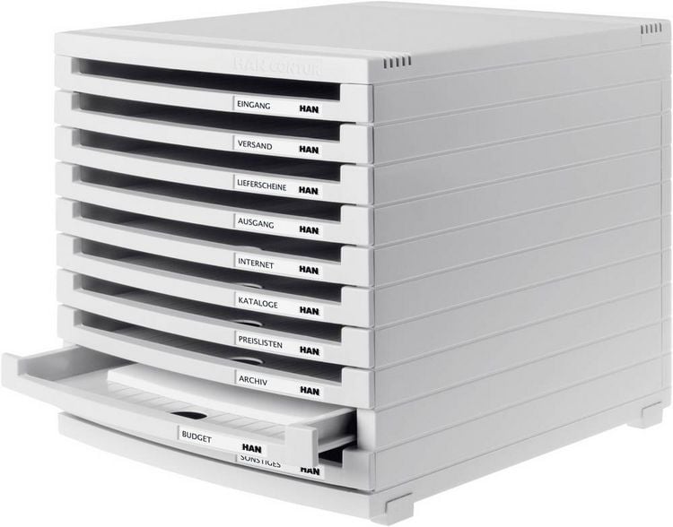 Produktbild: HAN CONTUR 1510-0-11 Schubladenbox Lichtgrau DIN A4, DIN B4, DIN C4 Anzahl der Schubf&auml;cher: 10