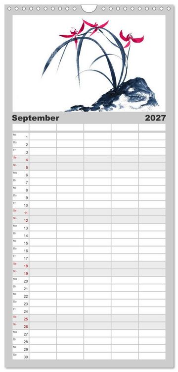 Produktbild: Familienplaner 2027 - Asiatische Tuschmalerei mit 5 Spalten (Wandkalender, 21 x 45 cm) CALVENDO