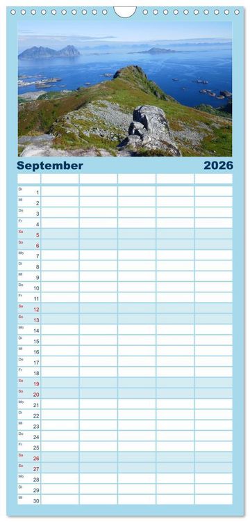 Produktbild: Familienplaner 2026 - Norwegen - Unterwegs auf den Lofoten mit 5 Spalten (Wandkalender, 21 x 45 cm) CALVENDO