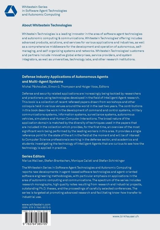 Produktbild: Defense Industry Applications of Autonomous Agents and Multi-Agent Systems