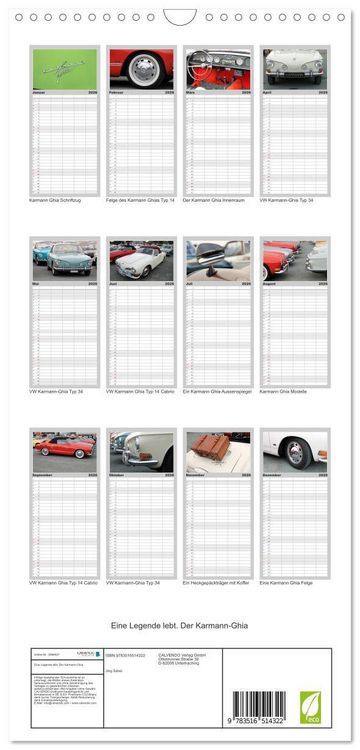 Produktbild: Familienplaner 2026 - Eine Legende lebt. Der Karmann-Ghia mit 5 Spalten (Wandkalender, 21 x 45 cm) CALVENDO