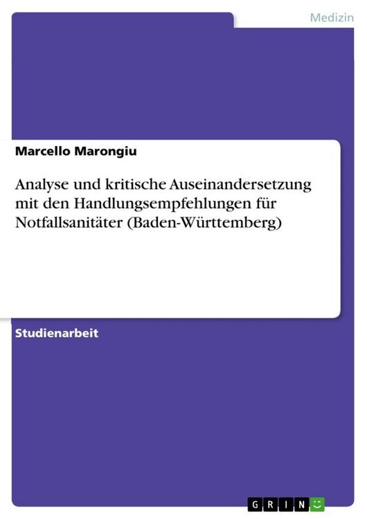 Produktbild: Analyse und kritische Auseinandersetzung mit den Handlungsempfehlungen f&uuml;r Notfallsanit&auml;ter (Baden-W&uuml;rttemberg)