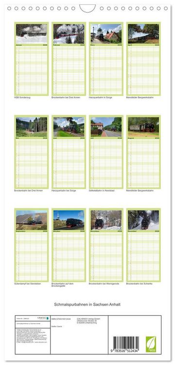 Produktbild: Familienplaner 2026 - Schmalspurbahnen in Sachsen Anhalt mit 5 Spalten (Wandkalender, 21 x 45 cm) CALVENDO