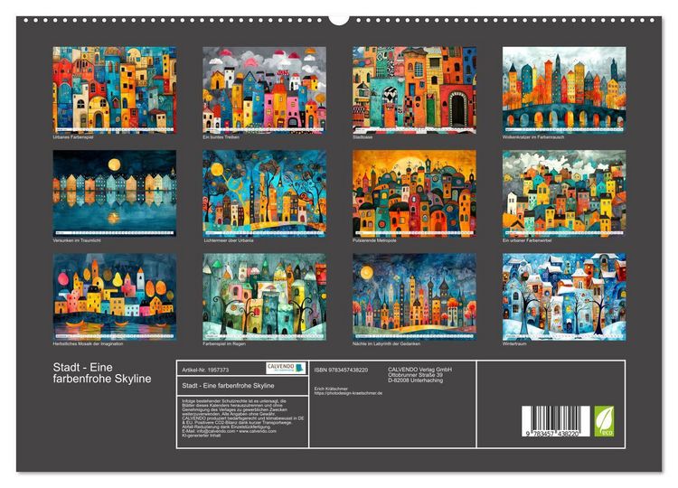 Produktbild: Stadt - Eine farbenfrohe Skyline (hochwertiger Premium Wandkalender 2026 DIN A2 quer), Kunstdruck in Hochglanz