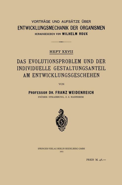 Produktbild: Das Evolutionsproblem und der Individuelle Gestaltungsanteil am Entwicklungsgeschehen