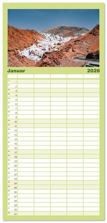 Produktbild: Familienplaner 2026 - OMAN - Orientperle mit 5 Spalten (Wandkalender, 21 x 45 cm) CALVENDO