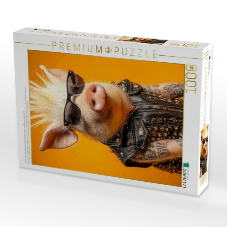 Produktbild: CALVENDO Puzzle Cooles Punk Schwein mit Irokesenschnitt, Tattoos und Rocker-Lederweste | 1000 Teile Lege-Gr&ouml;&szlig;e 64x48cm Foto-Puzzle f&uuml;r gl&uuml;ckliche Stun