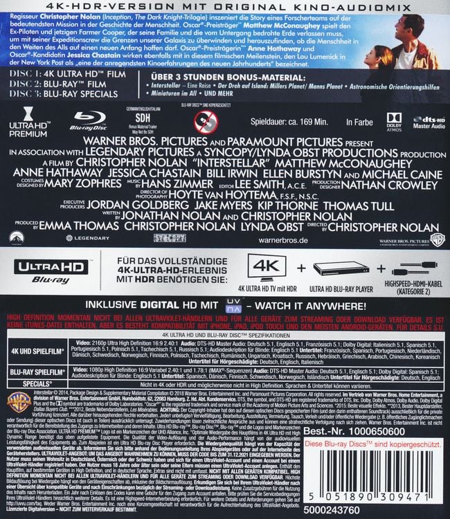 Produktbild: Interstellar (4K Ultra HD) (+ 2 Blu-rays)