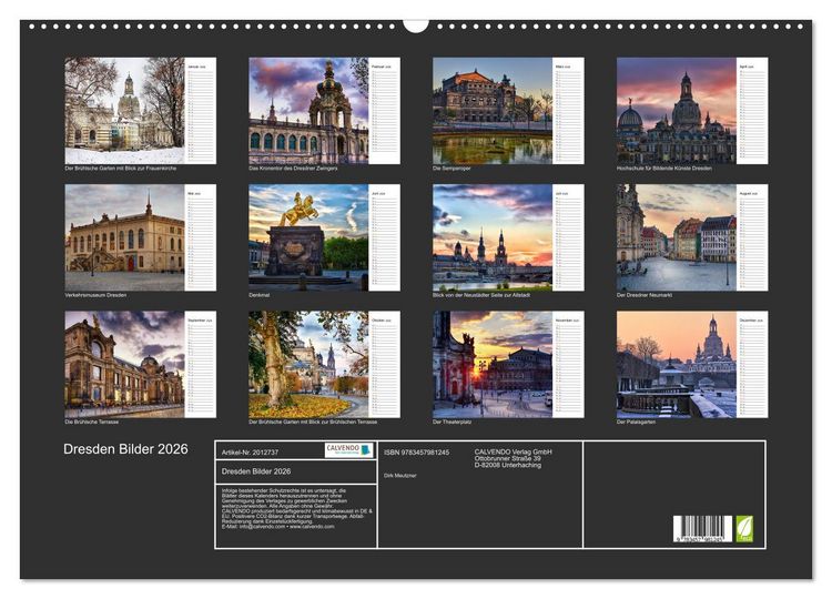 Produktbild: Dresden Bilder 2026 (Wandkalender 2026 DIN A2 quer), CALVENDO Monatskalender