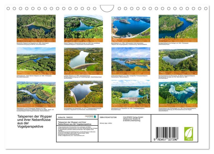 Produktbild: Talsperren der Wupper und ihrer Nebenfl&uuml;sse aus der Vogelperspektive (Wandkalender 2026 DIN A4 quer), CALVENDO Monatskalender
